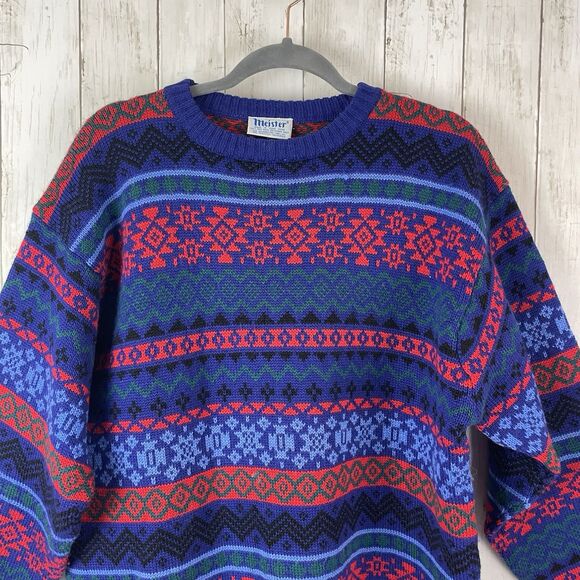 Vintage Meister Ski Sweater 100% Wool Fair Isle Sweater Men’s XL Nordic - Picture 3 of 8